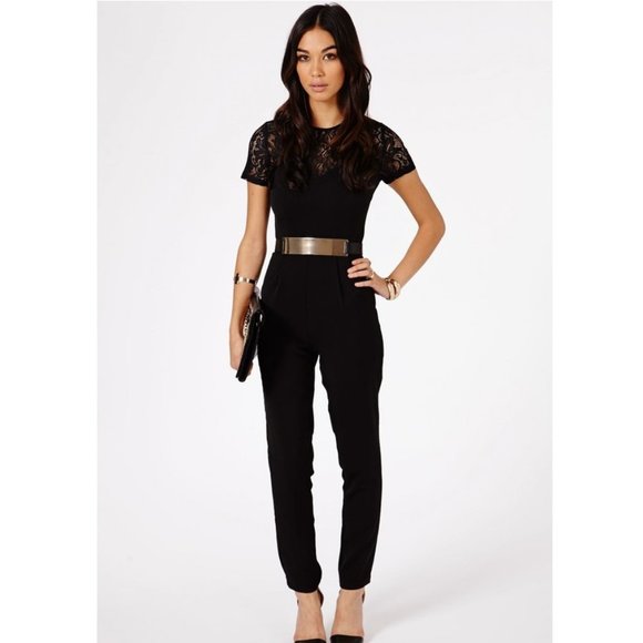 Missguided Black Lace Jumpsuit with belt US 8 - Picture 1 of 4
